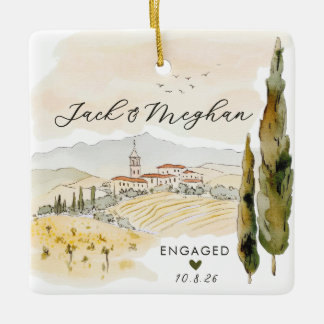 Toscane Italië Verloving Cipressen Aquarel Keramisch Ornament