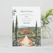 Toscane Italië Villa Waterverf bruiloft Kaart (Staand voorkant)