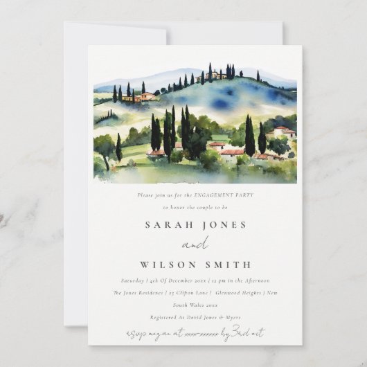Toscane Italië Waterverf Landschap Verloving Kaart (Voorkant)