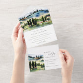 Toscane Italië Waterverf Landschap Weddenschap All In One Uitnodiging (Afscheurbaar)