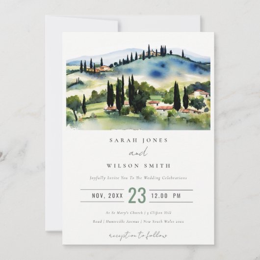 Toscane Italië Waterverf Landschap Weddenschap Kaart (Voorkant)