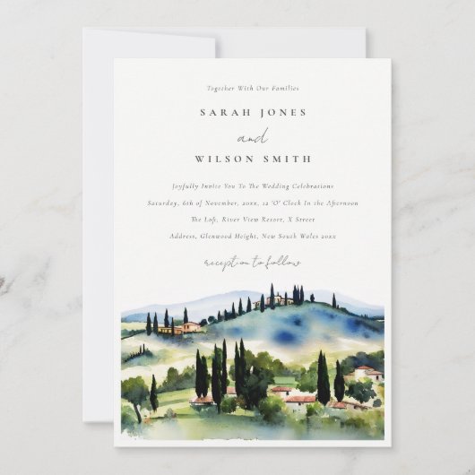 Toscane Italië Waterverf Landschap Weddenschap Kaart (Voorkant)