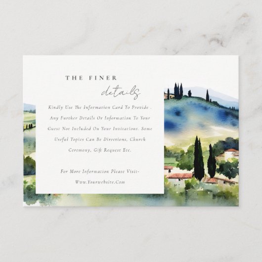 Toscane Italië Waterverf Landschap Weduwschap Deta Informatiekaartje (Voorkant)