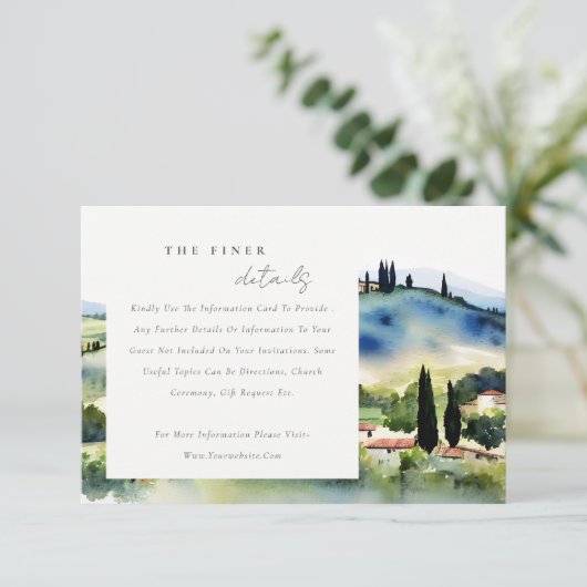Toscane Italië Waterverf Landschap Weduwschap Deta Informatiekaartje (Staand voorkant)