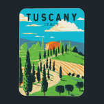 Toscane Italië Wijngaard Reizen Kunst Vintage Magneet<br><div class="desc">Kunstontwerp van de Toscane vector. De hoofdstad Florence is de thuisbasis van een aantal van de meest herkenbare Renaissance-kunst en -architectuur ter wereld,  waaronder het David-standbeeld van Michelangelo.</div>