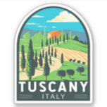 Toscane Italië Wijngaard Reizen Kunst Vintage Sticker<br><div class="desc">Kunstontwerp van de Toscane vector. De hoofdstad Florence is de thuisbasis van een aantal van de meest herkenbare Renaissance-kunst en -architectuur ter wereld,  waaronder het David-standbeeld van Michelangelo.</div>