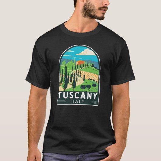Toscane Italië Wijngaard Reizen Kunst Vintage T-shirt (Voorkant)