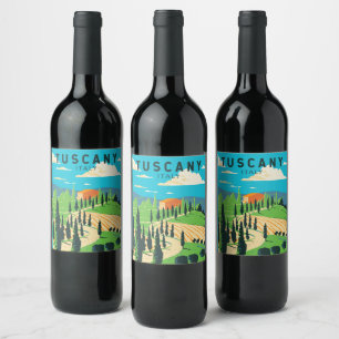 Toscane Italië Wijngaard Reizen Kunst Vintage Wijn Etiket