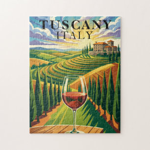 Toscane Italië Wijngaard Zonsondergang Reis Illust Legpuzzel