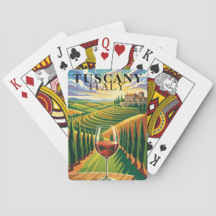 Toscane Italië Wijngaard Zonsondergang Reis Illust Pokerkaarten