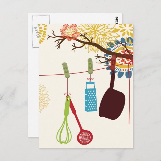 Toscane Kitchen - gereedschap op de flora. Briefkaart (Voorkant / Achterkant)