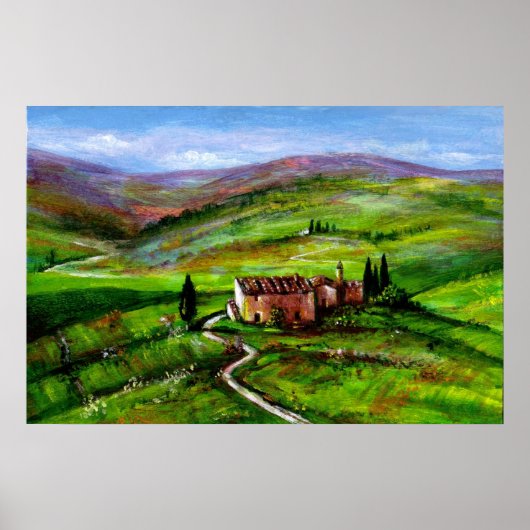 TOSCANE LANDSCHAP MET GROENE HEUVELS POSTER (Voorkant)