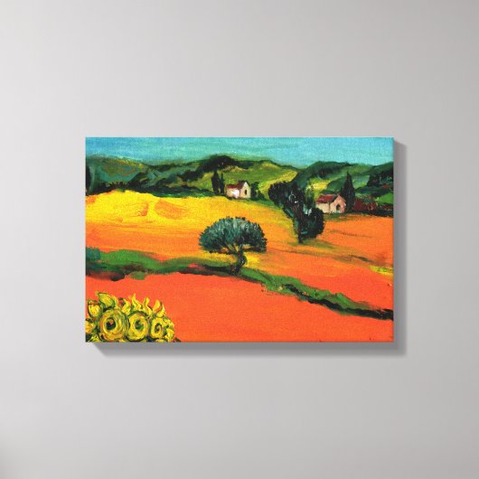 TOSCANE LANDSCHAP MET ZONNEBLOEMEN CANVAS AFDRUK (Voorkant)