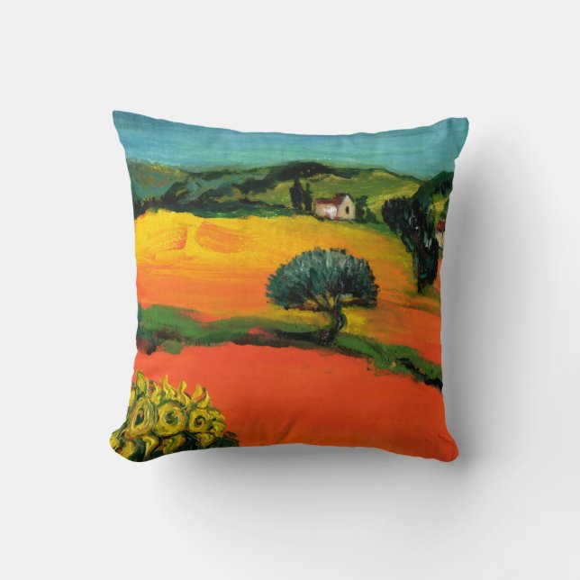 TOSCANE LANDSCHAP MET ZONNEBLOEMEN Oranje Velden Kussen (Voorkant)
