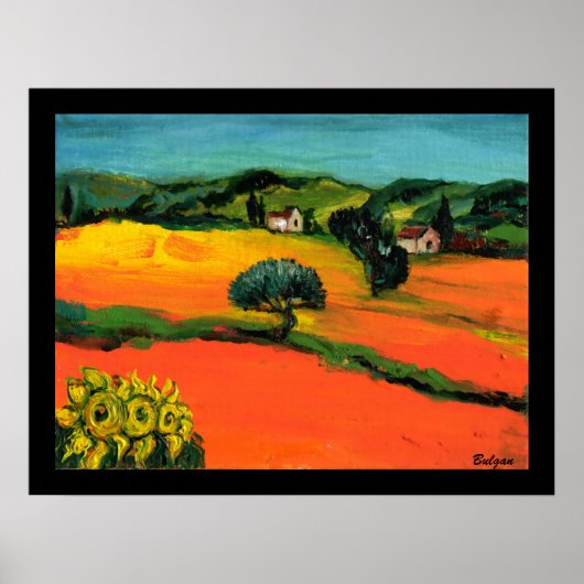 TOSCANE LANDSCHAP MET ZONNEBLOEMEN POSTER (Voorkant)