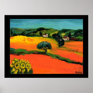 TOSCANE LANDSCHAP MET ZONNEBLOEMEN POSTER