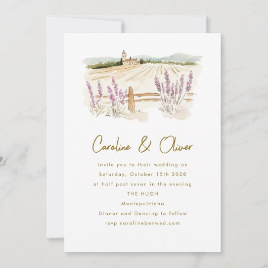 Toscane Lavendel Bestemming Waterverf bruiloft Kaart (Voorkant)