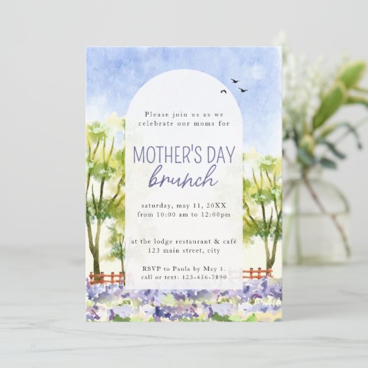 Toscane Lavendel Waterverf Moederdag Brunch Kaart (Staand voorkant)