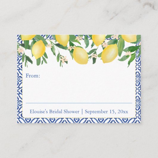 Toscane Lemons Cobalt Blue Text Display Shower Informatiekaartje (Achterkant)