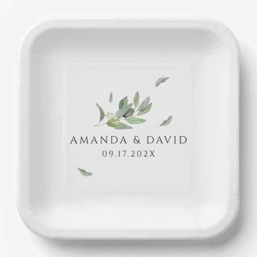 Toscane olijfbladeren tak-dank u papieren bordje (Voorkant)