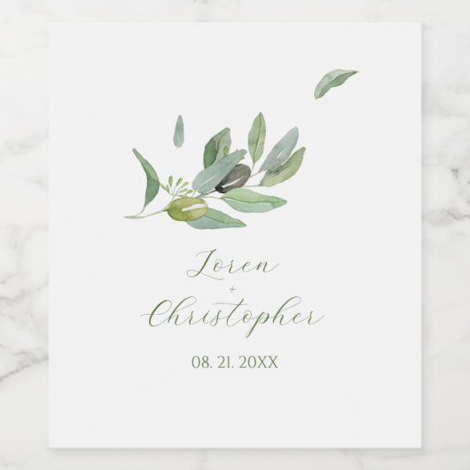 Toscane olijfbladeren tak-dank u wijn etiket (Enkel label)