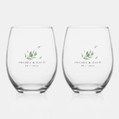 Toscane olijfbladeren tak-dank u wijnglas zonder voet (Voorkant)