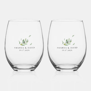 Toscane olijfbladeren tak-dank u wijnglas zonder voet