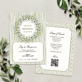 Toscane Olijfgroene Streep Rehearsal Dinner Kaart