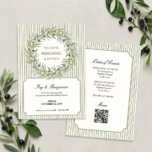 Toscane Olijfgroene Streep Rehearsal Dinner Kaart