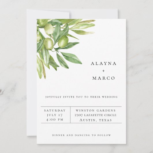 Toscane Olive Branch Wedding Invitation Aankondiging (Voorkant)