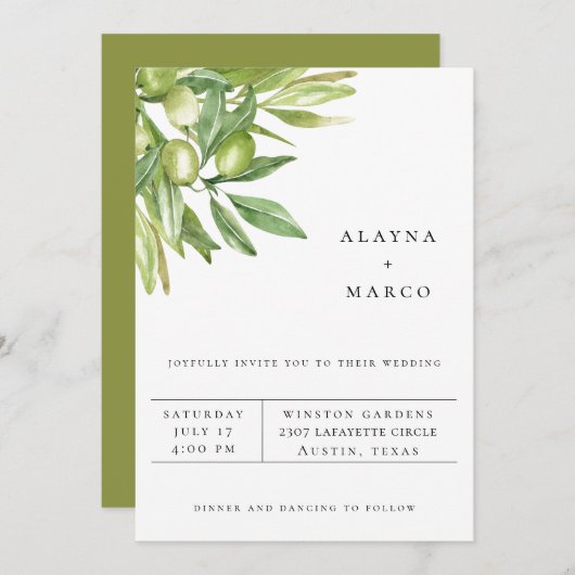 Toscane Olive Branch Wedding Invitation Aankondiging (Voorkant / Achterkant)