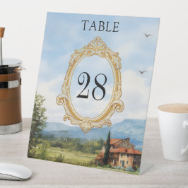 Toscane Platteland Bruiloft Tafel Nummer Reclamebord Met Voetstuk