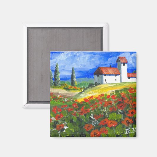 Toscane rode papaver magneet (Voorkant / Achterkant)