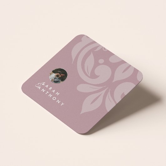 Toscane Roze Classic Minimal Damask Fotobruiloft Kartonnen Onderzetters