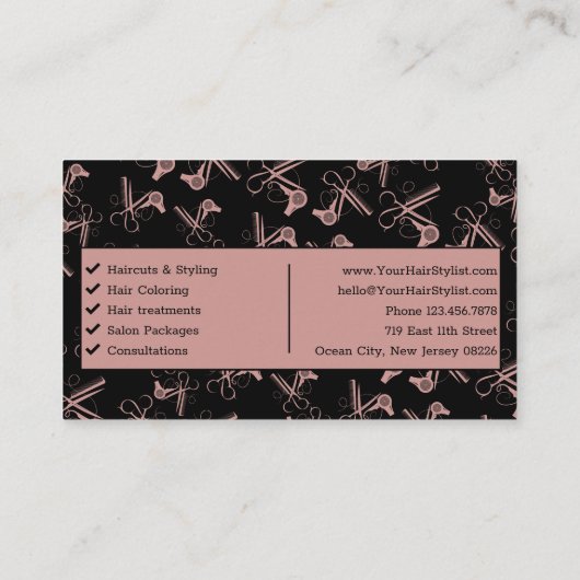 Toscane Roze & Zwart QR Code Haarsalon Visitekaartje (Achterkant)