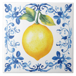 Toscane Rustieke Mediterraan Blauw Citroen Tegeltje