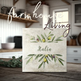 Toscane Rustieke Olive & Branches Italia Script Tegeltje