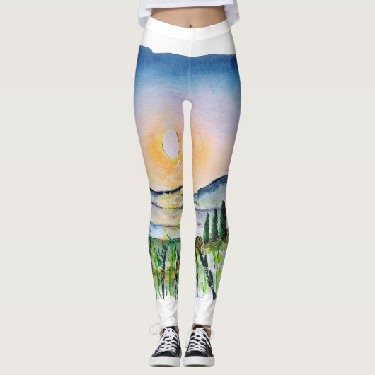 Toscane Sunrise Waterverf Journey Italië Leggings (Voorkant)