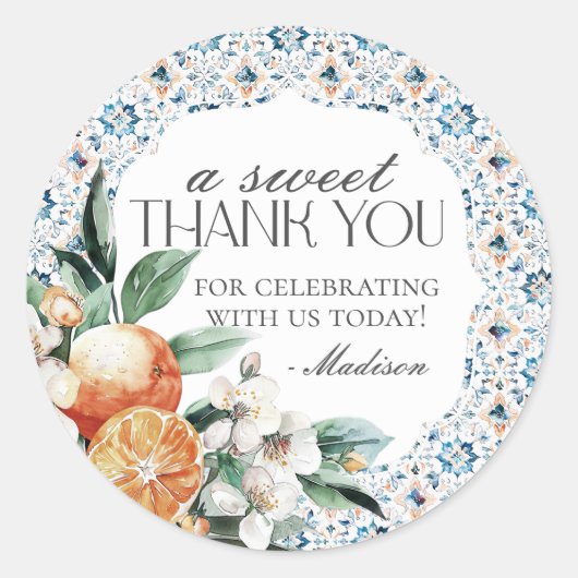 Toscane Tegel Citrus Italiaans Dessert Favor Stick Ronde Sticker (Voorkant)