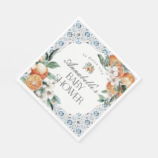 Toscane Tegel Citrus Italië Baby shower Tafel Deco Servet (Hoek)