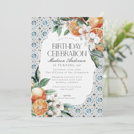 Toscane Tegel Coastal Italian Birthday Invitation Kaart (Staand voorkant)