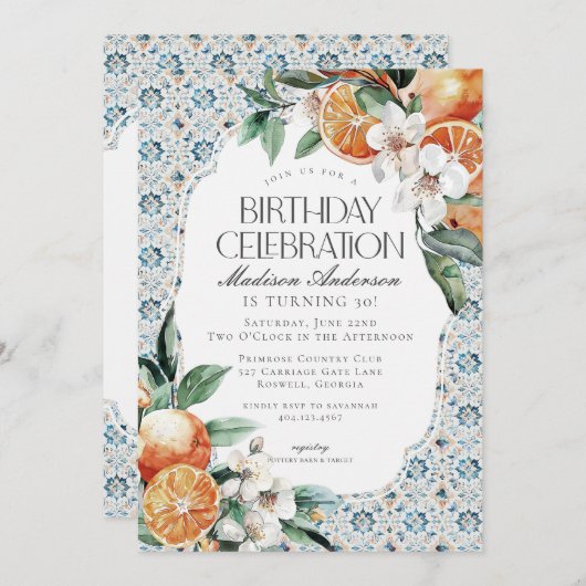 Toscane Tegel Coastal Italian Birthday Invitation Kaart (Voorkant / Achterkant)