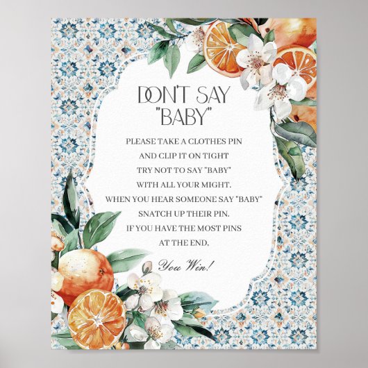 Toscane Tegel Italiaans Dont Say Baby shower Game Poster (Voorkant)