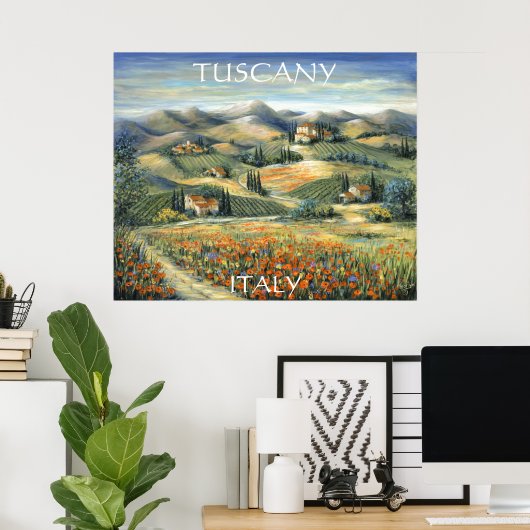 Toscane Villa en papavers Poster (Thuiskantoor)