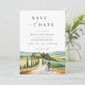 Toscane Watercolor Illustratie Silhouet Trouwdag Save The Date (Staand voorkant)