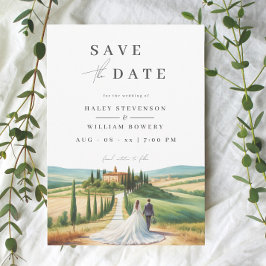 Toscane Watercolor Illustratie Silhouet Trouwdag Save The Date