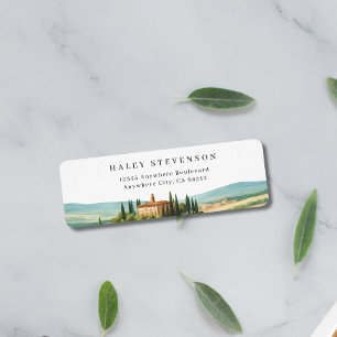 Toscane Watercolor Illustratie Skyline Bruiloft Etiket