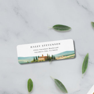 Toscane Watercolor Illustratie Skyline Bruiloft Etiket