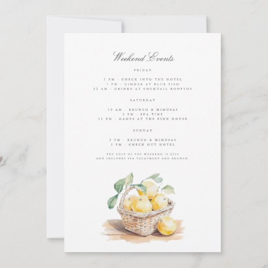 Toscane Waterverf Bachelorette Weekenduitnodiging Kaart (Achterkant)