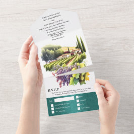 Toscane waterverf bruiloft wijngaard Italiaans wij All In One Uitnodiging